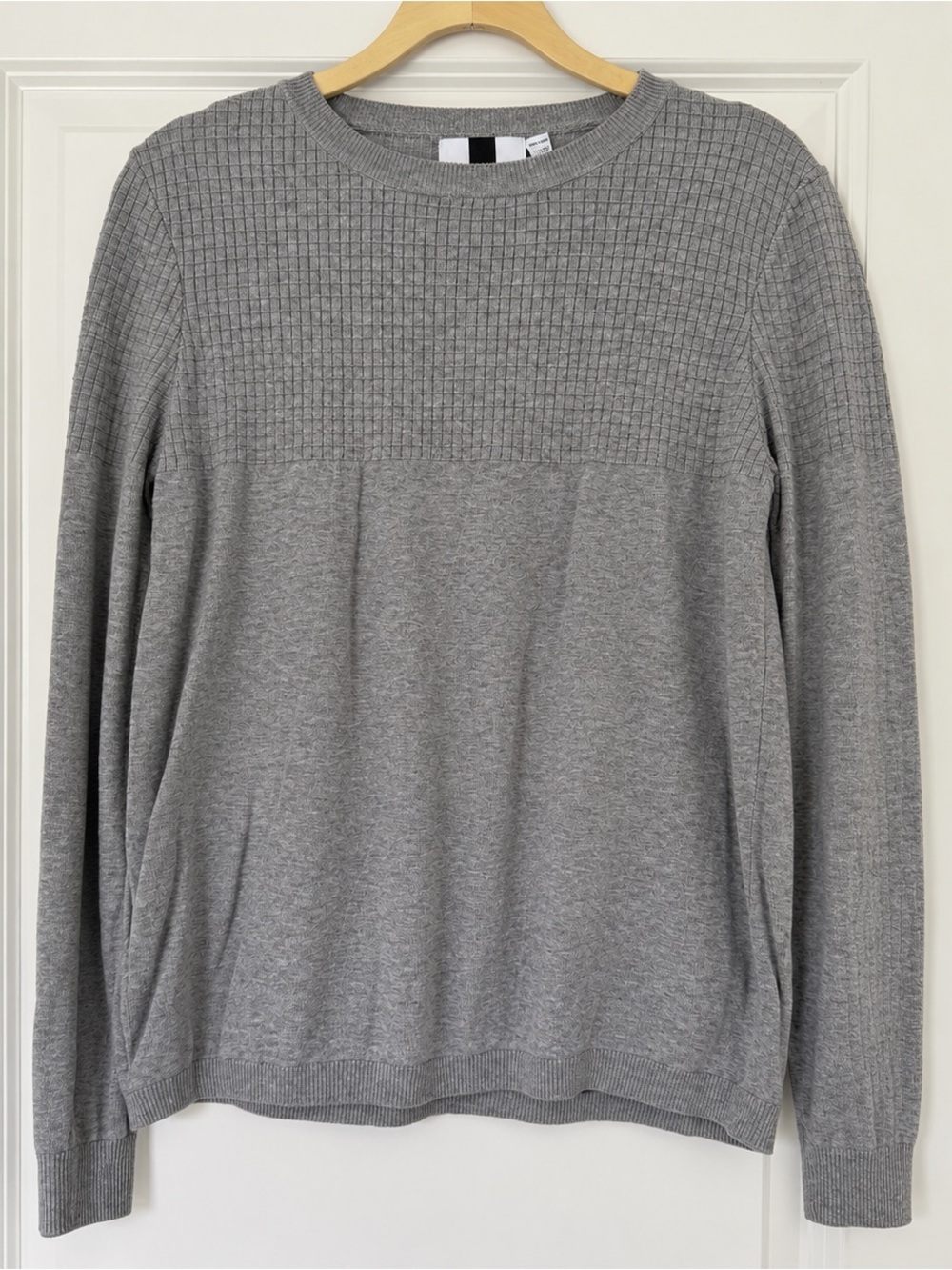Topman Men's Lightweight Gray Crewneck Sweater with Ribbed Yoke US M